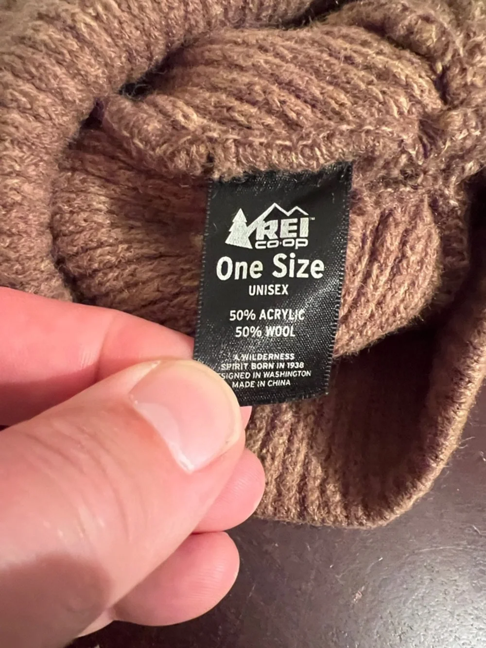 REI Co-Op Wool Blend Logo Winter Beanie Hat in Golden Brown, OSFM